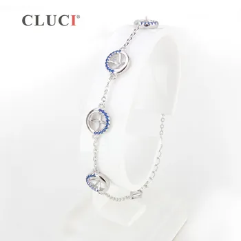 CLUCI 925 Sterling Silver Pearl Náramok Montáž Ženy Móda Modrá Zircons Náramok Ženy Značky Strieborné Šperky SB061SB