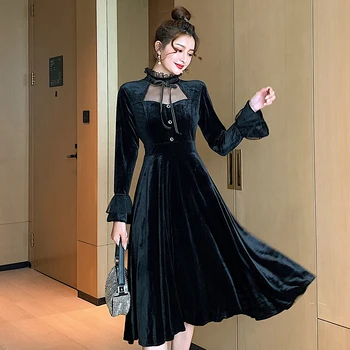 COIGARSAM Vintage Ženy jednodielne šaty kórejský Šaty Black 763