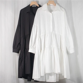 Colorfaith Nové 2021 Ženy Jar Tričko Šaty Príležitostné Voľné Vysoký Pás Módne Nepravidelný Skladaný Wild Biele Šaty DR1170