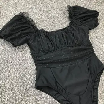 Colysmo Mimo Ramenný Monokiny Ženy 2020 Nové Čierne Krátke Lístkového Rukáv Jednodielne Plavky Oka Polka Dot Ruched Bikini 2020 Mujer
