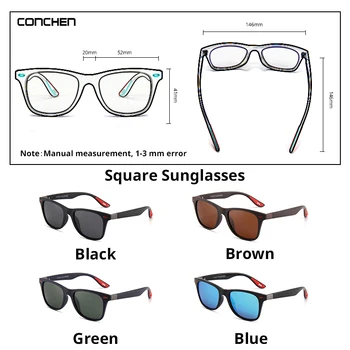 CONCHEN Polarizované slnečné Okuliare Pre Mužov Plastového Rámu Námestie Slnečné Okuliare Klasický Dizajn Zrkadlový Objektív Gafas de sol