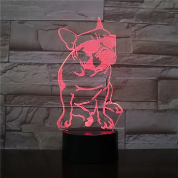 Cool Pet francúzsky Psa 3D Lampa Ilúzie Nočné Svetlo LED Žiarovka Multicolor Atmosféru Lampara Vianočné Darčeky Pre Deti je Dieťa Hračku