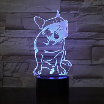 Cool Pet francúzsky Psa 3D Lampa Ilúzie Nočné Svetlo LED Žiarovka Multicolor Atmosféru Lampara Vianočné Darčeky Pre Deti je Dieťa Hračku