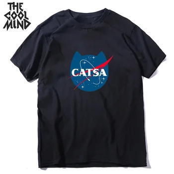 COOLMIND bavlna CATSA tlač cool cat T shirt voľné mužov Tričko lete mužov cat t-shirt o-krku muži košele