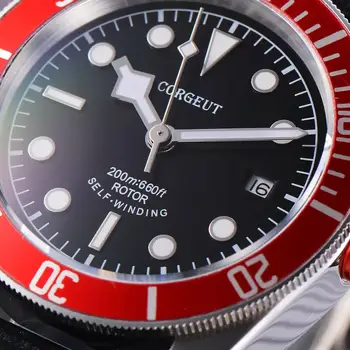 Corgeut pánske hodinky 41MM červená rám NH35 ,Miyota pohyb Sapphire luminou sterilné dial nepremokavé plávať automatické mechanické hodinky