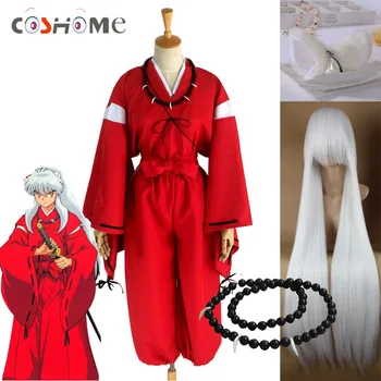 Coshome Anime Inuyasha Cosplay Kostýmy, Červené Japonské Kimono Mužov Šaty, Kostým W Parochne Uši A Náhrdelník Pre Halloween Party