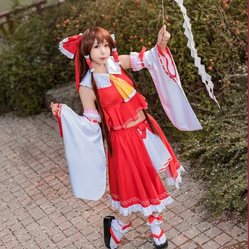 CosplayLove TouHou Projektu Hakurei Reimu Cosplay Kostým Červené Šaty Pre Dievčatá, Ženy, Vianoce, Halloween