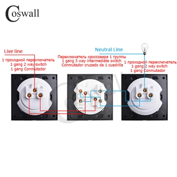 Coswall 1 Gang 3 Spôsob Crossover Kríž Conmutador Stredne On / Off Wall Light Switch Čierna / Strieborná Sivá, Hliníkové Kovový Panel