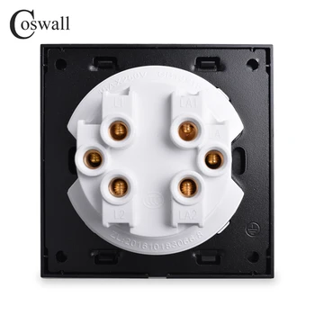 Coswall 2 Gang 2 Ceste Náhodné Kliknite na tlačidlo On / Off Priechod Wall Light Switch Prepne LED Indikátor Black / Silver Grey Hliníkový Panel