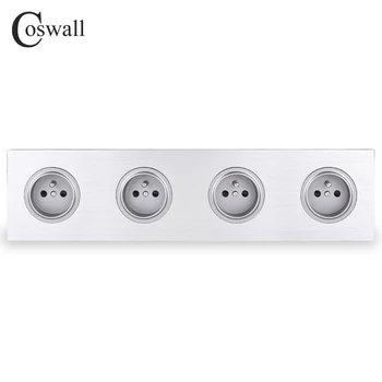 Coswall Black / Silver Grey Lešteného Hliníka, Kovové Panel Štvorlôžkových Francúzsky Uzemnenej Elektrickej Zásuvky S Deťmi Ochranné Dvere