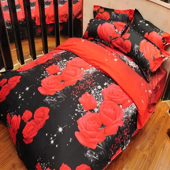 Coxeer Kvetinový posteľná bielizeň Nastaviť 3D Kvetov Vytlačené Polyester 230x200cm Perinu Bedsheet s Vankúš Sham Cumlík posteľná bielizeň Sady