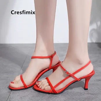 Cresfimix sandales femmes ženy móda vysokej kvality 7 cm vysokým podpätkom sandále lady roztomilý letné biele sandále čierne sandále 5440