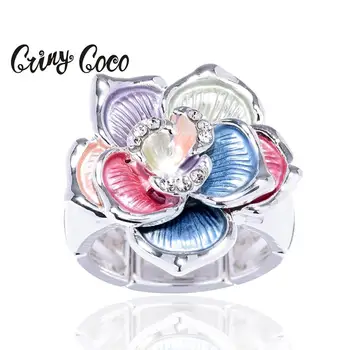 Cring Coco Nové Farebné Kvetinové Krúžky Strieborná Farba Úpravu Zliatiny Krúžok pre Ženy Módne dámske Rastlín Výročie Svadby Darček