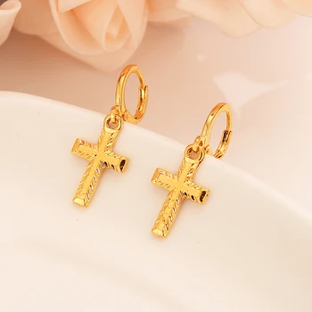 Cross drop náušnice krásne Ježiš Christian Gold Dubai afriky Arabskom Blízkom Východe svadobné svadobné Šperky pre ženy, Mamy, deti Darčeky