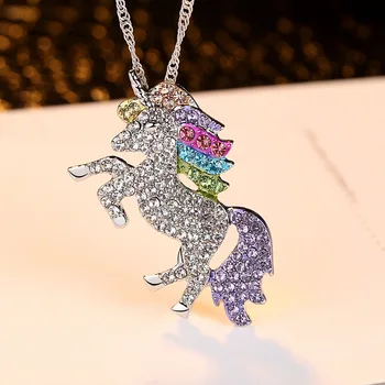 Crystal Drahokamu Jednorožec Náhrdelníky & Náramok Trendy Jednorožec Šperky Sady Pre Ženy, Darčeky Pre Dievčatá Rainbow Zvierat Šperky