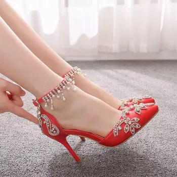 Crystal Kráľovná Nevesta Topánky Luxusný Dizajn Trblietavých Kryštálov Strapec Sandále Svadobné Party Ženy Šaty Módne Topánky 9 cm Vysoké Podpätky