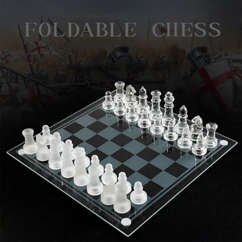 Crystal Medzinárodnej Šachovej Hre Doska Sklo Šach Elegantné Kúsky A Sklo Dosková Hra Matné Jasné 25x25cm