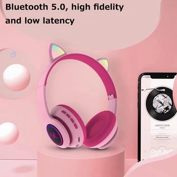 CT66 Uvedenie Mačka Ucho Bezdrôtový Bluetooth Headset S Mikrofónom LED Osvetlenie Herné Slúchadlá Roztomilý Štýl Slúchadlá Pre Deti