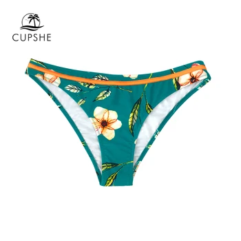 CUPSHE Sivozelená Kvetinový Tlač Mid-pás Bikini Bottom Ženy Jeden Sexy Nohavičky Nohavičky 2021 Samostatné Kúpanie Spodnej Plavky