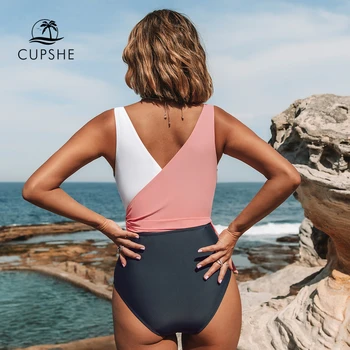 CUPSHE tvaru Čipky jednodielne Plavky Sexi Ružová, Biela Colorblock Ženy Monokiny 2021 Nové Dievčatá Pláž, Kúpanie Vyhovuje Plavky