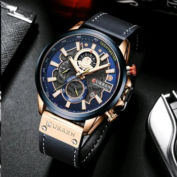 CURREN Luxusné Quartz Hodinky Muži Hodinky Kreatívny Dizajn Dial Muž Náramkové hodinky Vodotesné Nepremokavé Kožené Pútko Muž Hodiny 8380