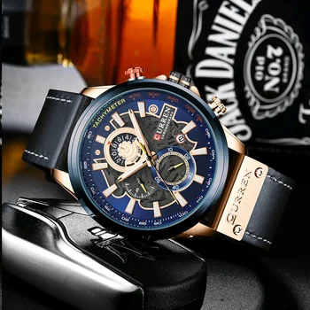 CURREN Luxusné Quartz Hodinky Muži Hodinky Kreatívny Dizajn Dial Muž Náramkové hodinky Vodotesné Nepremokavé Kožené Pútko Muž Hodiny 8380