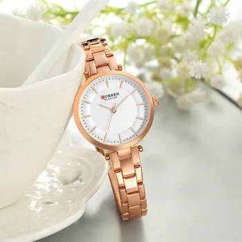 CURREN Luxusné Značky Minimalistický Quartz Hodinky Ženy ružové Zlato Náramok Hodiniek Bežné Slim Hodiny pre Dámske Náramkové hodinky s oceľovým