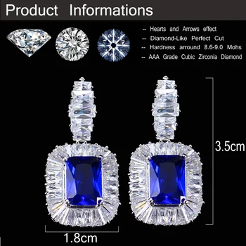 CWWZircons 2018 Nové Módne Šperky Biela A Royal Blue Crystal Námestie Drop Visieť Cubic Zirconia Náušnice Pre Ženy CZ293
