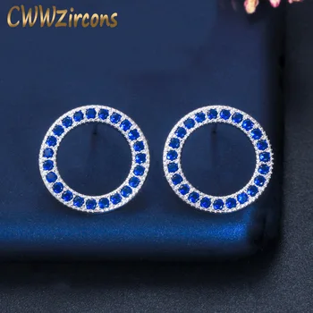 CWWZircons Jednoduchý Módny Návrhár Tmavo Modrá Cubic Zirconia Crystal Love Duté Z Kola Stud Náušnice pre Ženy CZ585