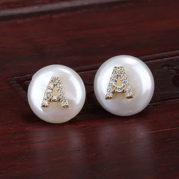 Cz maličké zlaté 26 počiatočné písmeno abecedy názov charms sladkovodné perly perličiek vyhlásenie stud náušnice pre ženy