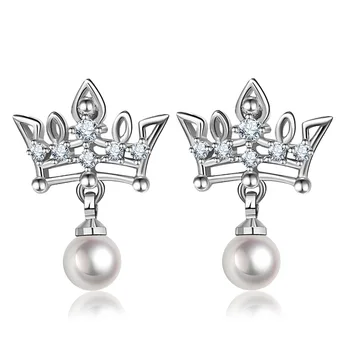 CZ Svadobné šperky nové špice koruny Pearl Vintage Stud náušnice náušnice skutočné skutočné čaro Elegantné drahokam žena náušnice