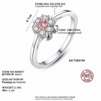 CZCITY 925 Silver Prst Krúžok pre Dievčatá Ružové Hlavný Kameň Skutočnú 2-Farba Zlatá Kvetina Prstene pre Ženy Strany Šperky, Darčeky
