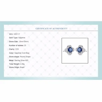 CZCITY Módne Stud Náušnice Vložkou Vytvorené Kolo Royal Sapphire Blue Topaz Ženy 925 Sterling Silver Náušnice Jemné Vintage Šperky