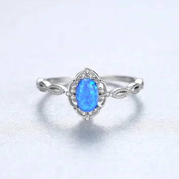 CZCITY Nádherné Vintage Dizajn Blue/White Fire Opal Prstene pre Ženy 925 Sterling Silver Bridals Zásnubné Prstene, Šperky