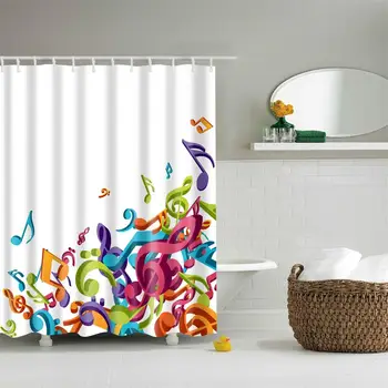 Dafield Hudobné Sprchový Záves Polyester Textílie Kúpeľňa Dekoratívne Hudobné Poznámky Vodotesné Set s Háčikmi
