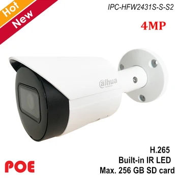 Dahua Nové Lite Série 4MP Nepremokavé Bullet IP Kamera H. 265 Vstavaný IČ LED Podpora 256 GB SD karta a POE IPC-HFW2431S-S-S2