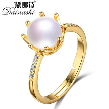 Dainashi 925 Sterling Silver Zlatá Farba Koruny Zirkón Crystal Krúžok Jemné Šperky Pravých Sladkovodných Kultivovaných Pearl Krúžok Darček