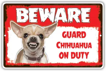 Dajte si pozor na Stráže Chihuahua Psa Na Dani Novinka Hliníka Kovové opasok 8x12 Prihlásiť