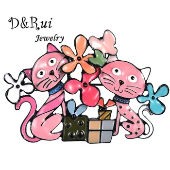 D&Rui Šperky 2019 Pár Mačka Smalt Zvierat Brošňa Dieťa Cartoon Kvety Brošne a Kolíky Kovový Kolík pre Oblečenie Vianočný Darček