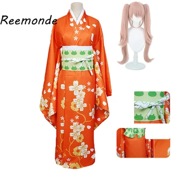 Danganronpa 2 Hiyoko Saionji Cosplay Kostýmy Hiyoko Orange Šaty Kimono Sady Syntetické Vlasy, Parochne Pre Ženy, Dievčatá Halloween