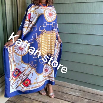 Dashiki vytlačené župan Africaine Hodváb Kaftan Dlhé šaty Dĺžka 130 cm x poprsie 130 cm jedna veľkosť Dubaj ženy Abaya boubou šaty
