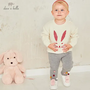 DB15993 dave bella jeseň roztomilé dievčatká cartoon králik pletený sveter deti móda batoľa boutique topy