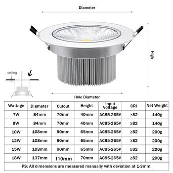 [DBF]Strieborné Telo Kolo Stmievateľné LED Zapustené Downlight 7W 9W 12W 15W 18W KLASU Stropné Bodové Svetlo s LED Driver Vnútorné Osvetlenie