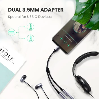 Dbg Typ C pre Duálne 3.5 Jack Slúchadlá USB C do 3.5 mm AUX Dvojité Slúchadlá Audio Adaptér kábel Pre Huawei Mi10 pro Oneplus 7T