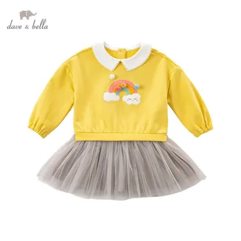 DBM16515 dave bella jar baby girl je roztomilý kreslený patchwork oka šaty deti fashion party šaty deti detská lolita oblečenie