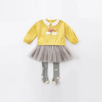 DBM16515 dave bella jar baby girl je roztomilý kreslený patchwork oka šaty deti fashion party šaty deti detská lolita oblečenie