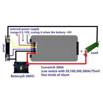 DC 0-200V 0-300A Batérie Tester Voltmeter Ampmeter Výkon Impedancia Kapacita Energie Merači Času 50A/100A/200A/300A Multimeter