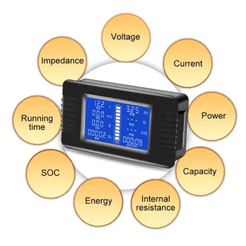 DC 0-200V 0-300A Batérie Tester Voltmeter Ampmeter Výkon Impedancia Kapacita Energie Merači Času 50A/100A/200A/300A Multimeter