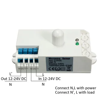 DC 12V-24V 5.8 GHz Mikrovlnný Radarový Snímač Pohybu Tela VF Detektor Light Switch SK-807-DC