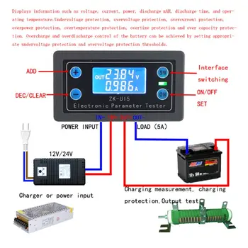DC5-38V Multifunkčné Voltmeter Ammeter Elektronické Záťaže Battery Monitor Tester